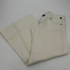 Fei Anthropologie Cream Linen Super Wide Leg Flare Pants Size 28 Coastal Grandma